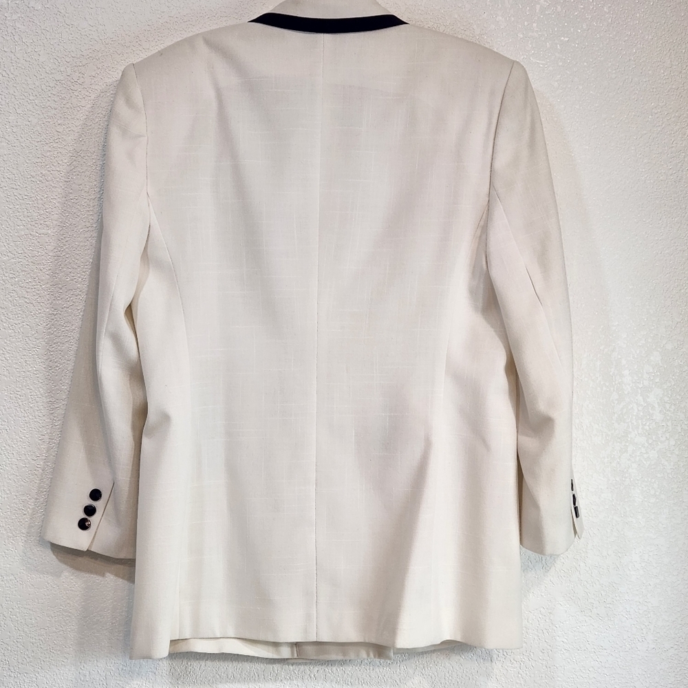 VINTAGE Attitudes White & Navy Blue Old Money Classic Double Breasted Blazer - Picture 5 of 9